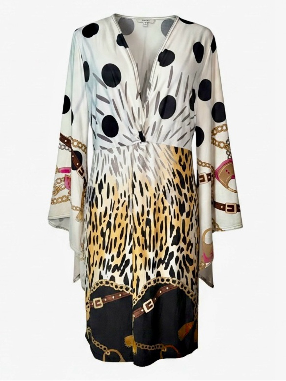 Ashley Stewart Polka Dot & Leopard Open Front Tunic w/ Bell Sleeves, Size 22/24 - Picture 2 of 5